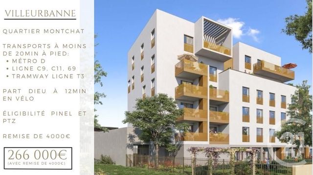 Appartement F2 à vendre - 2 pièces - 42.05 m2 - VILLEURBANNE - 69 - RHONE-ALPES - Century 21 Villa Urbana