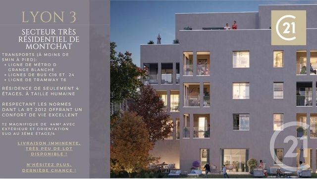 Appartement F2 à vendre - 2 pièces - 44.21 m2 - LYON - 69003 - RHONE-ALPES - Century 21 Villa Urbana